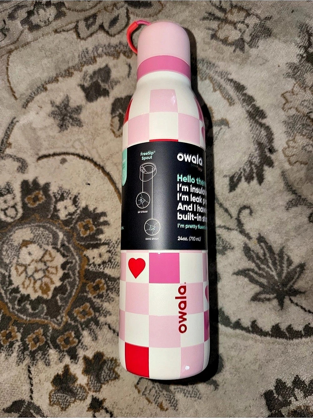 Owala FreeSip Twist 24oz - Check Me Out Pink & White NWT